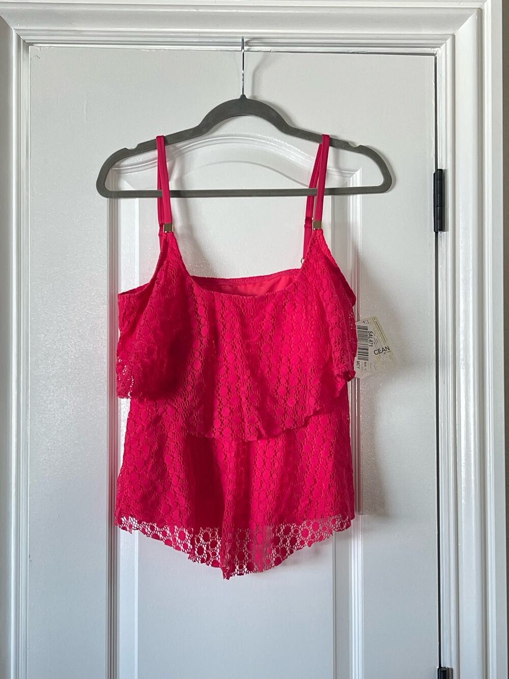 NWT 24Th Ocean Strawberry Crochet Tankini Top  Large